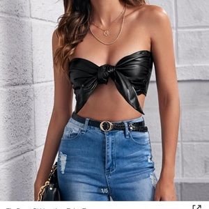 Shein “Leather” Tie Front Top